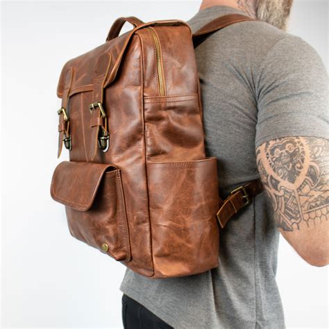 Square Brown Leather Backpack 16" Macbook Capacity for School + Work – MAHI Leather