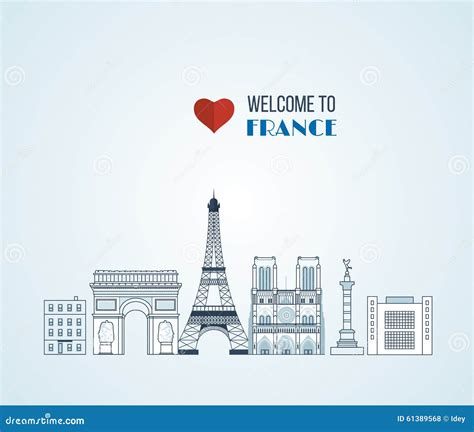 French Landmarks.. Eiffel Tower, Notre Dame Stock Vector - Illustration ...