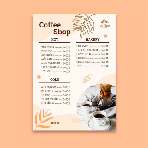 Free Vector | Coffee shop menu template