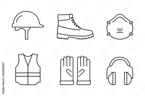 Work safety concept. Safety equipment line icon set. PPE, personal protection equipment ...