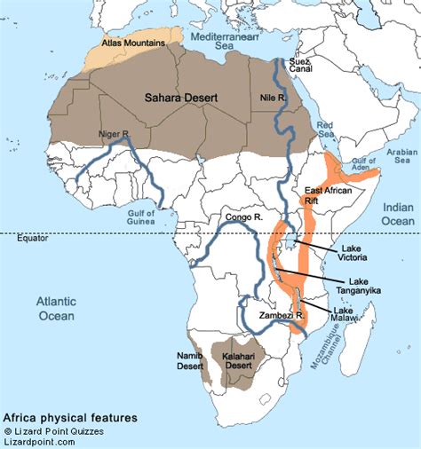 Physical Map Of Africa With Rivers And Mountains