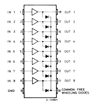 ULN2803A Datasheet - Eight Darlington Array, DIP 18 ( Pinout )