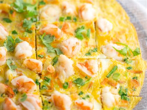 Open-faced Prawn Omelette | Shrimp Omelet | NoobCook.com