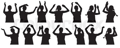 Silhouettes of applauding woman, clapping hands, waving hands. Set. Vector illustration. | Stock ...