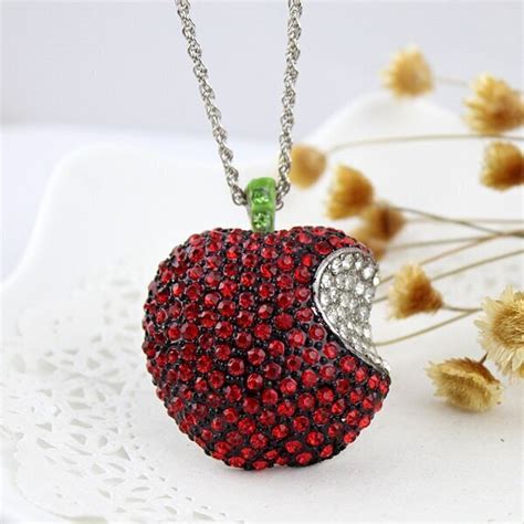 Red White Crystal Apple Necklace -SheIn(Sheinside)