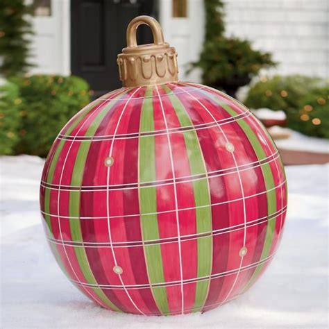 Yard Ornament, Red Plaid | Grandin Road | Giant christmas ornaments, Large outdoor christmas ...