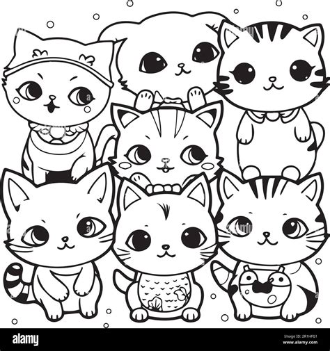 A black and white drawing of a group of cats coloring page Stock Vector Image & Art - Alamy