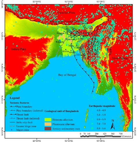 Seismotectonic map of Bangladesh and surrounding regions showing... | Download Scientific Diagram