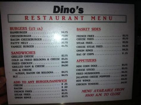 Dino's Menu, Menu for Dino's, East Nashville, Nashville - Urbanspoon/Zomato