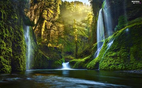 light breaking through sky, River, forest, waterfall Amazing Nature ...