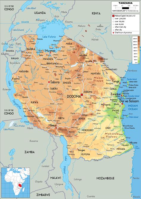 Tanzania Map (Physical) - Worldometer