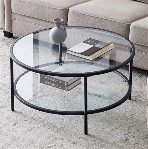 Amazon.com: Knocbel Round Coffee Table for Living Room, Sofa Side 2-Tier End Table with Glass ...