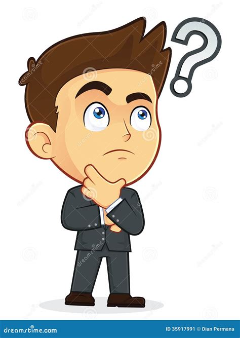 Businessman Touching Chin With Question Mark Stock Vector - Image: 35917991