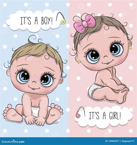 Cute Cartoon Baby Boy And Girl