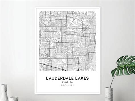 Lauderdale Lakes Map Print, Lauderdale Lakes Map Poster Wall Art, Fl ...