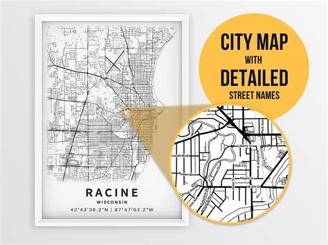 Printable Map of Racine Wisconsin WI USA With Street Names - Etsy