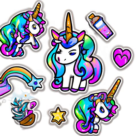 2d Lisa Frank Inspired Unicorn Stickers · Creative Fabrica