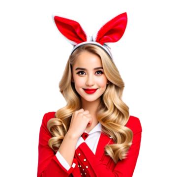 Blonde Girl In Easter Attire Bunny Ears Red Lipstick Crossed Hands, Blonde Girl, Blonde Girl In ...