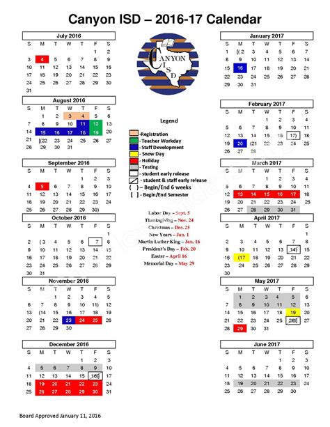 2016 - 2017 Canyon ISD Calendar | Canyon Independent School District ...