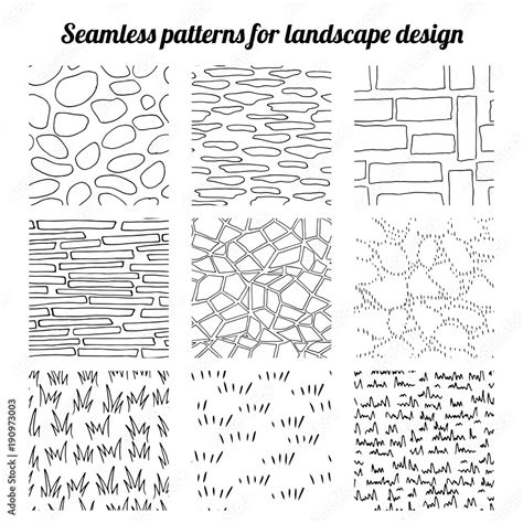 Big collection of seamless patterns for landscape design. Endless texture, contour, black and ...