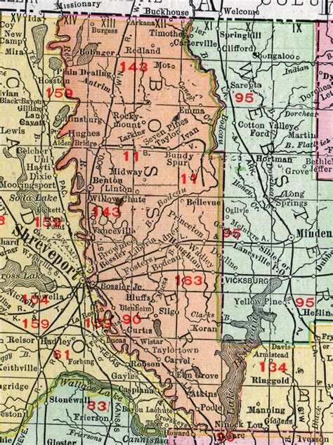 Bossier Parish, Louisiana, 1911, Map, Rand McNally, Bossier City, Benton, Brownlee, Haughton ...