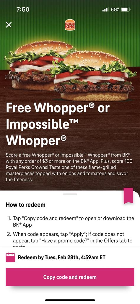 Free Whopper® or Impossible™ Whopper® Score a free Whopper® or Impossible™ Whopper® from BK ...