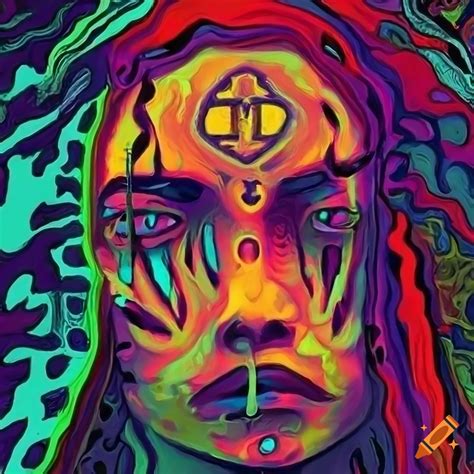 Depressive psychedelic hippie illustration with sad symbolism on Craiyon