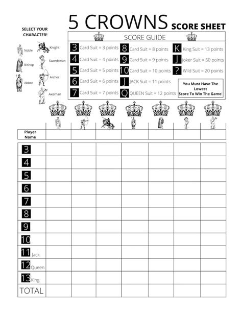 Five Crowns Printable Score Sheet