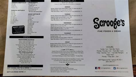 Menu at Scrooge's Fine Foods & Drink restaurant, Jackson