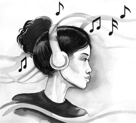 Listening to the music stock illustration. Illustration of artwork ...