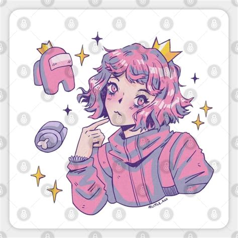 Among Us Pink Cute Anime Impostor - Among Us - Sticker | TeePublic