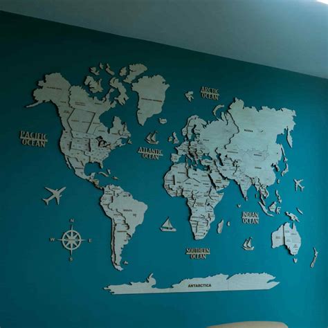 3D Natural Wooden World Map for wall • The Map Store