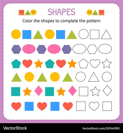 Color the shapes to complete the pattern learn Vector Image