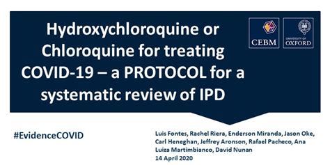 Hydroxychloroquine or Chloroquine for treating COVID-19 – a PROTOCOL for a systematic review of ...