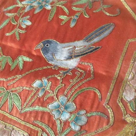 Antique Chinese SILK + Gold Metallic Hand Embroidery 6" SILK Square BLUE BIRD | #1862542970 ...