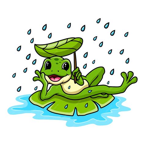 Premium Vector | A frog in the rain with a leaf on his head