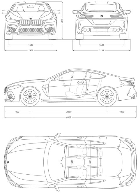 BMW M8 Coupe 2019 Blueprint - Download free blueprint for 3D modeling