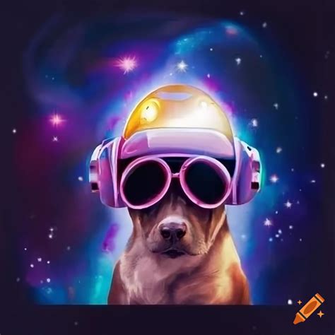 Dog wearing a space helmet with cosmic background on Craiyon