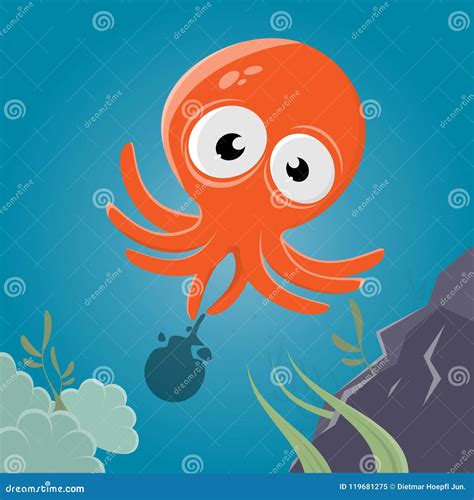 Funny cartoon squid stock vector. Illustration of drawing - 119681275