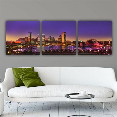 Baltimore Skyline on Canvas, Sunset Skyline, Panoramic Photo Cityscape ...