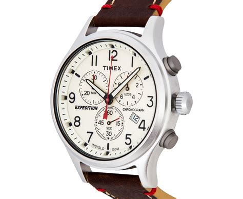 Timex 42mm TW4B04300 Expedition Scout Chrono Leather Watch - Brown | Catch.co.nz