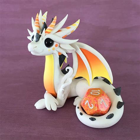 Orange and White Dice Dragon Sculpture by Dragons and Beasties | Clay dragon, Polymer clay ...