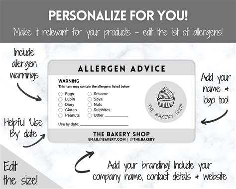 Allergen Label Template, Editable Allergy Label, Allergy Information ...