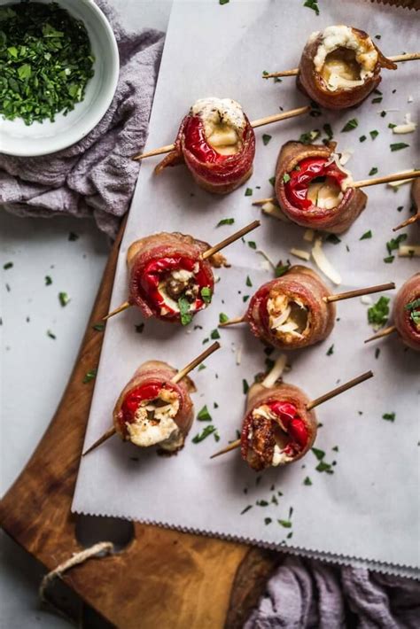 Stuffed Cherry Peppers Wrapped with Bacon - Platings + Pairings