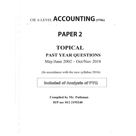 [PWP - Accounting] CAIE AS Level Accounting Topical Past Paper with ...