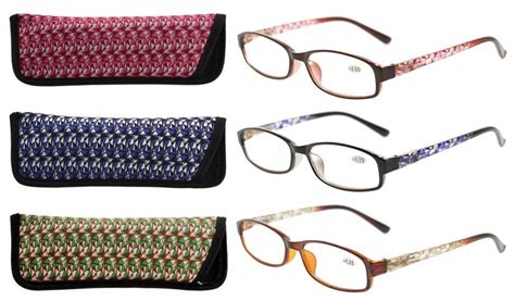 Readers 3 Pack of Womens Reading Glasses With Beautiful Pattern And Soft Case For Ladies +1.50 ...