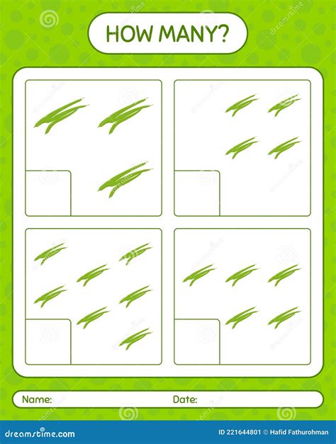 How Many Counting Game with Green Bean. Worksheet for Preschool Kids ...