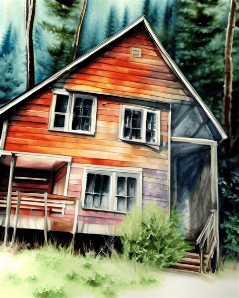 Watercolor Cabin in the Woods · Creative Fabrica