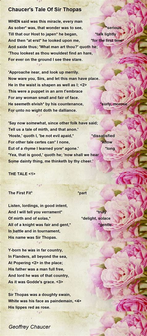 Chaucer's Tale Of Sir Thopas Poem by Geoffrey Chaucer - Poem Hunter