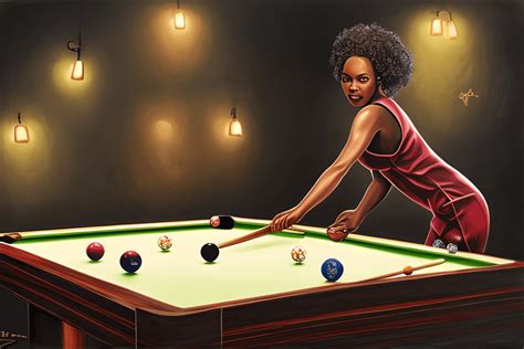 Black Woman Playing Pool at Pool Hall · Creative Fabrica